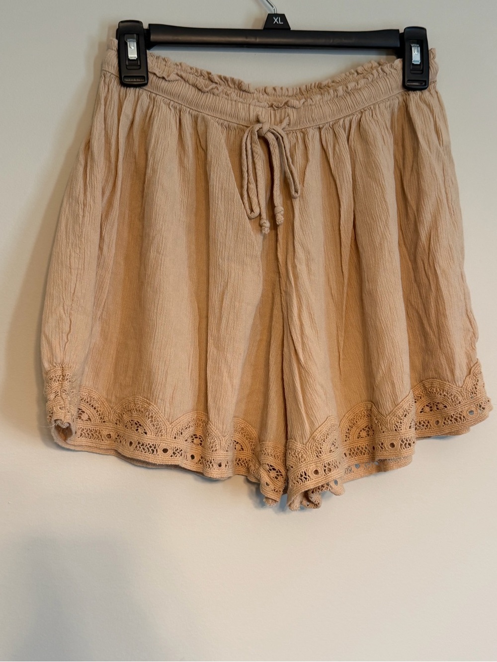 aerie Cream Lace-Hem Drawstring Shorts